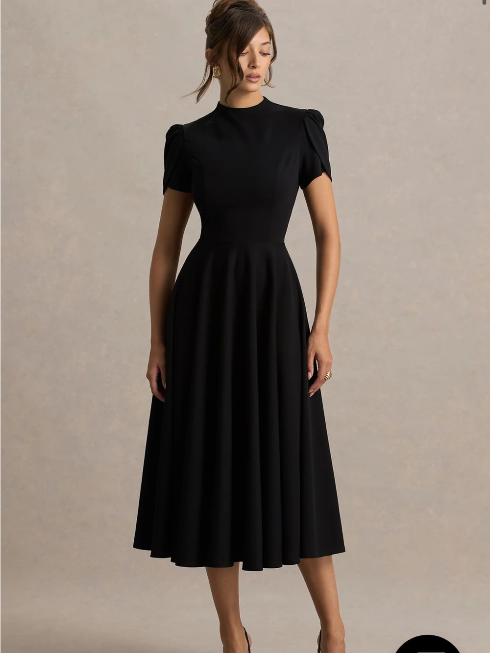 VICKY Black Midi Dress with Puff Sleeves